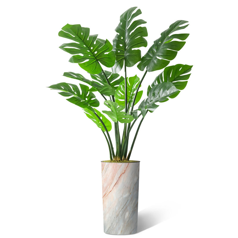 Artificial Tree in Contemporary Geometric Pattern Planter, Fake Monstera good Silk Tree, Artificial Plant for Indoor and Outdoor Home Decoration